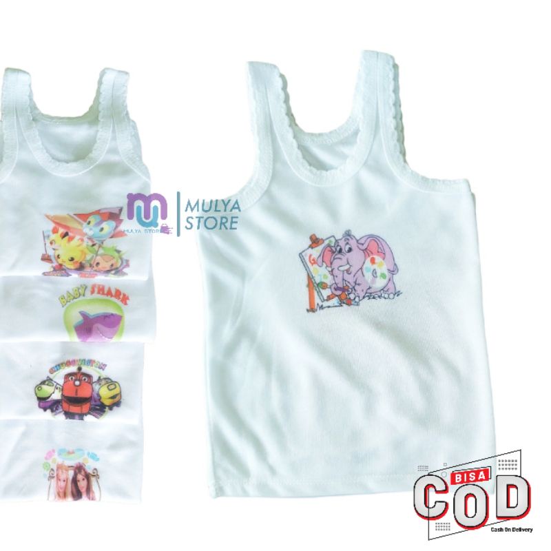 12 Pcs Singlet Anak Sablon Gambar Karakter Kaos Dalam Pria Wanita PUTIH Lucu Murah