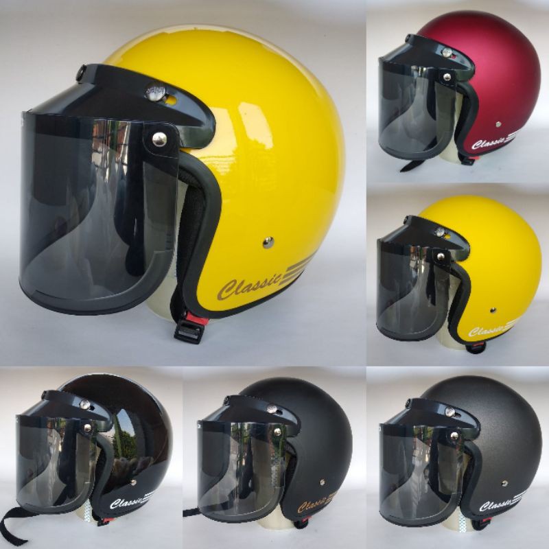 (HELM TANPA KACA) BOGO RETRO CLASSIC FULL LEHER GARIS POLOS HELM BOGO DEWASA PRIA WANITA HELM BOGO S