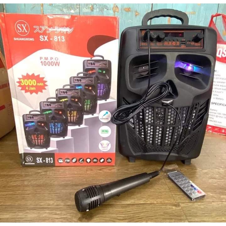 Speaker Karaoke Bluetooth Portable 8" Murah SX 813 + Mic n remot