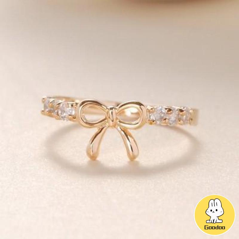 Cincin Korea Desain Pita Hias Berlian Gaya Simple Untuk Wanita -Doo