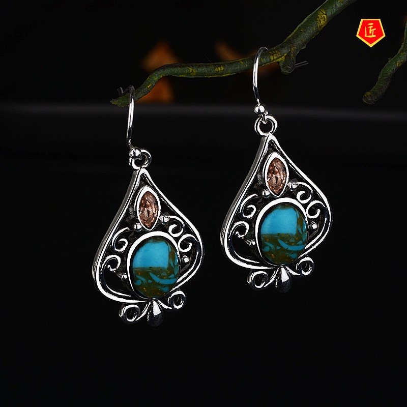 [Ready Stock]Vintage Punk Silver Turquoise Earrings