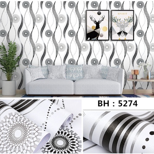 Wallpaper stiker dinding motif cakra putih sudah berperekat ukuran 9m x 45cm