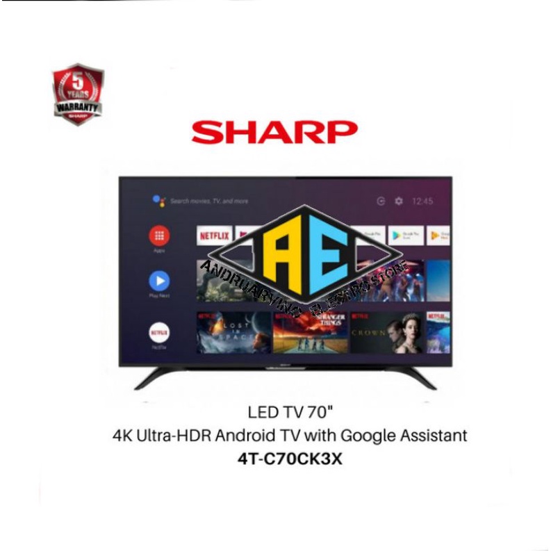 LED TV SHARP 70 INCH 4T-C70CK3X UHD ANDROID TV 4K GARANSI RESMI SHARP