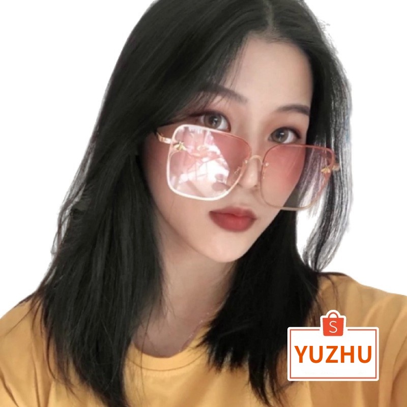 (YUZHU) Bayar di Tempat Little Bee Kacamata Hitam Frameless Oversized Square Wanita Kacamata Sunglasses