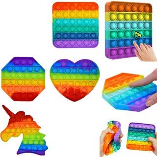 Popit Mainan Pop It Murah Fidget Pop Its Square Rainbow Multicolor