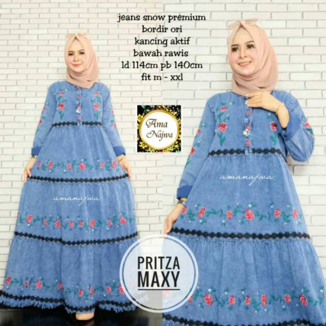 Pritza maxy || dress jeans || fashion solo || gamis modern