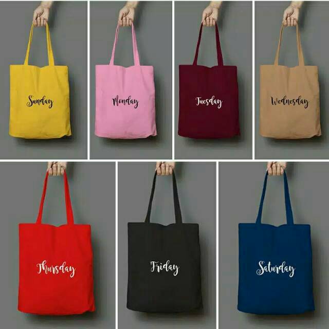 OMSB TOTEBAG DAILY TOTE BAG SUNDAY MONDAY FRIDAY TUESDAY WEDNESDAY MONDAY FRIDAY SATURDAY