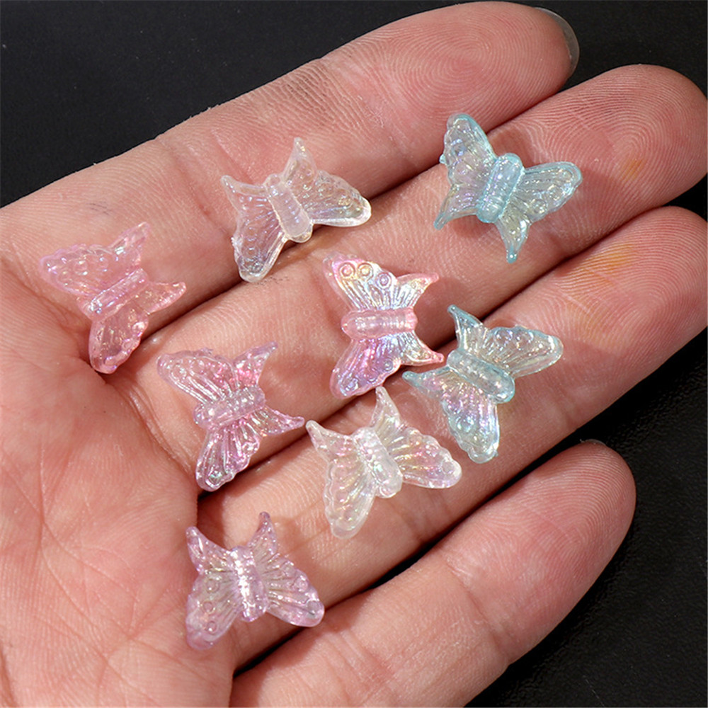 BUTTERFLY BUTTERFLY 20pcs Manik-Manik Akrilik 3d Bentuk Kupu-Kupu Transparan Warna Campur Untuk Perhiasan