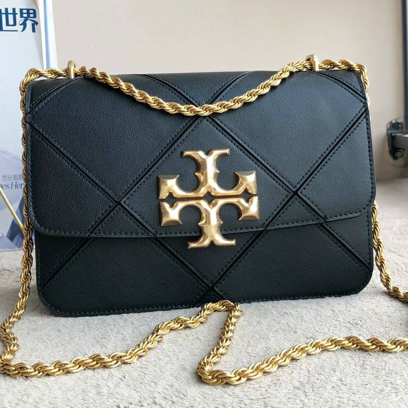 TORY BURCH ELEANOR DIAMOND QUILTED SHOULDER BAG BLACK -ORIGINAL 100%