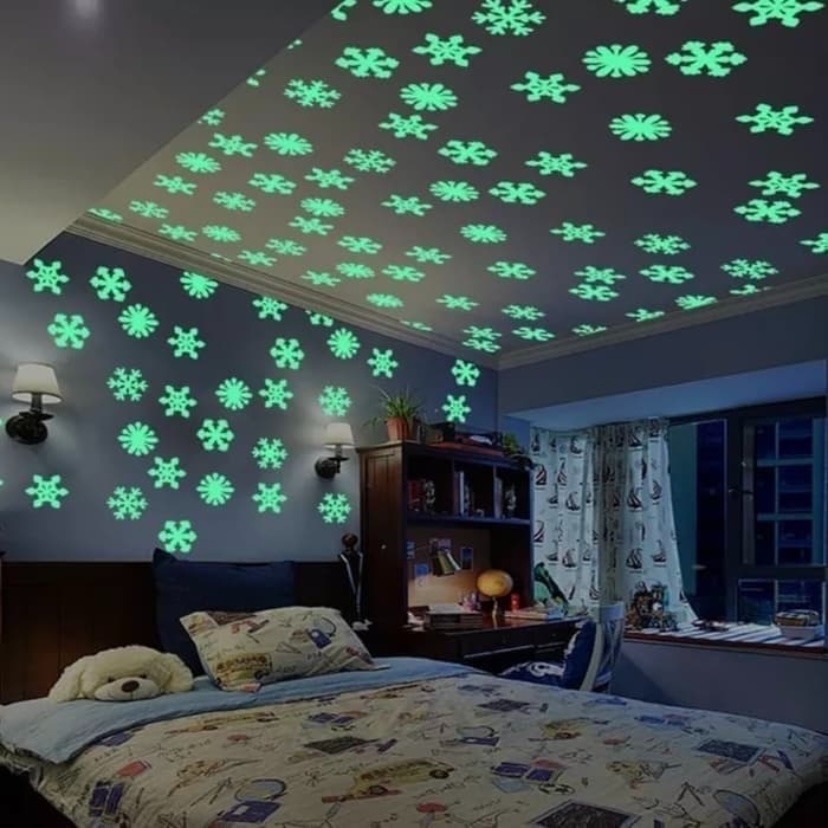 Wall Sticker Dinding Motif Salju Snow Flake Glow In The Dark