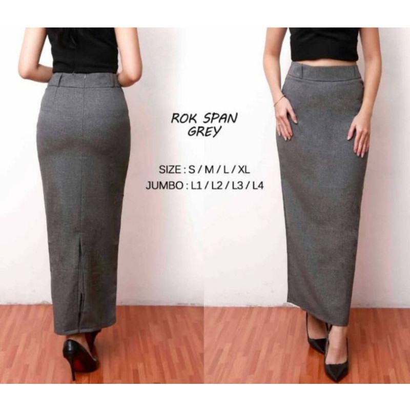 Rok Kerja Panjang Hitam Span Biron Kipas Bahan Formal Kantor / Rok Panjang Wanita Hitam Polos-3