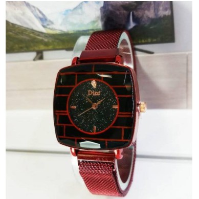 FREE BOX & BATERAI CADANGAN JAM TANGAN WANITA DIOR RANTAI MAGNET KOTAK SEGI EMPAT / DR009