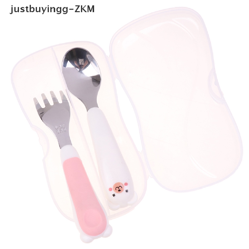 Set Peralatan Makan Sendok Garpu Portable Bahan Stainless Steel 304 Motif Kartun Untuk Anak