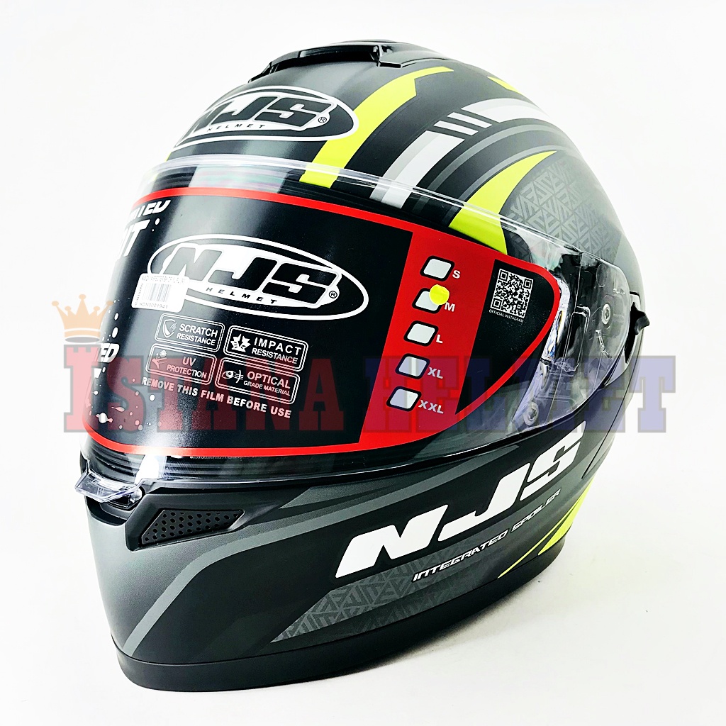 HELM NJS ZX-1 SPECTER BLACK DOFF / YELLOW FULL FACE DOUBLE VISOR
