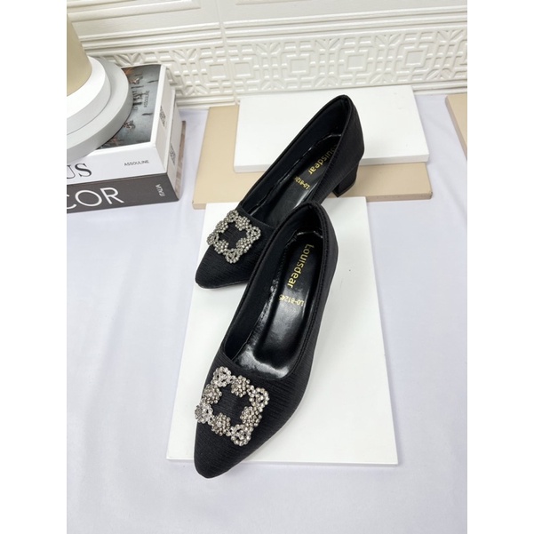 sepatu heel wanita terbaru kekinian pesta LOUISDEAR Sepatu tapak tahu heel 5 cm bahan satin P25