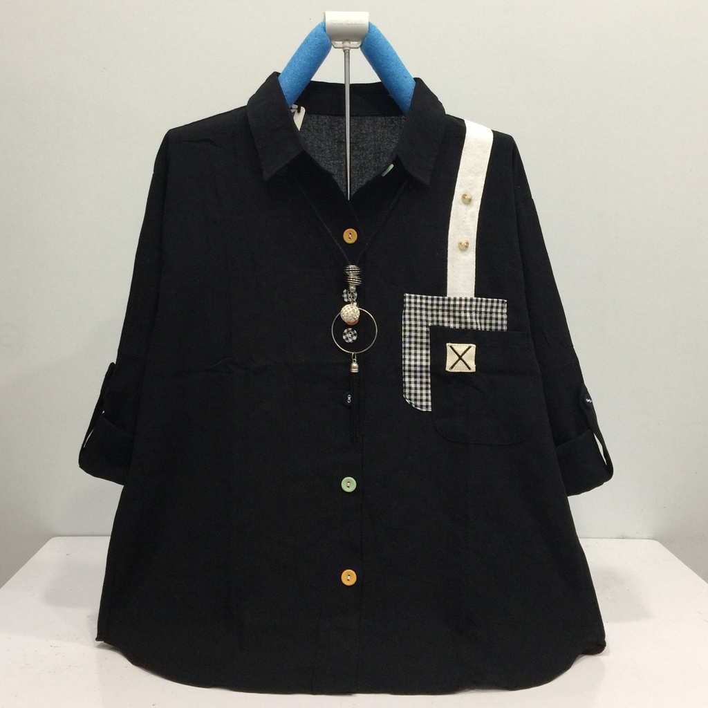 HVL B343 ATASAN KEMEJA WANITA KATUN LINEN IMPORT SIZE XL LD 106CM-4