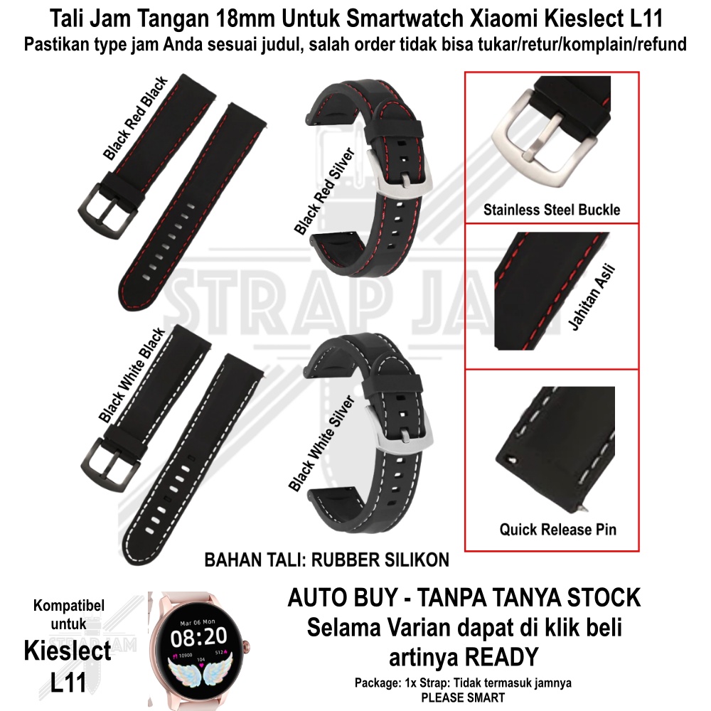 LLK Strap Xiaomi Kieslect L11 - Tali Jam Tangan 18mm Rubber Tebal Leather Look Keren