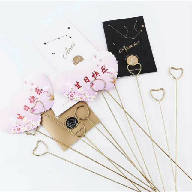 Gold Stick Card / Stik Kartu Ucapan Buket Bunga / Stik Foto / Stick Card Holder / Greeting Card Hold