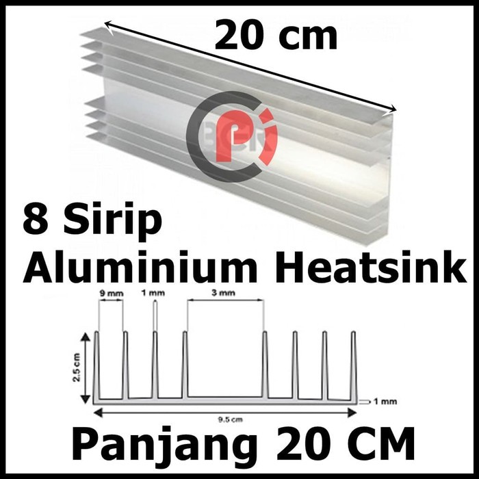 Aluminium Plat Pendingin Heatsink For TR LED HPL 8 Sirip Panjang 20 cm