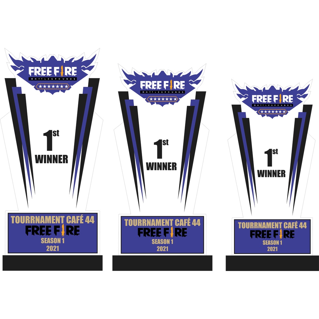 Piala 1 Set/Plakat 1 Set/Trophy 1 SET/Bahan akrilik 3mm/free desain trophy/Piala Free Fire