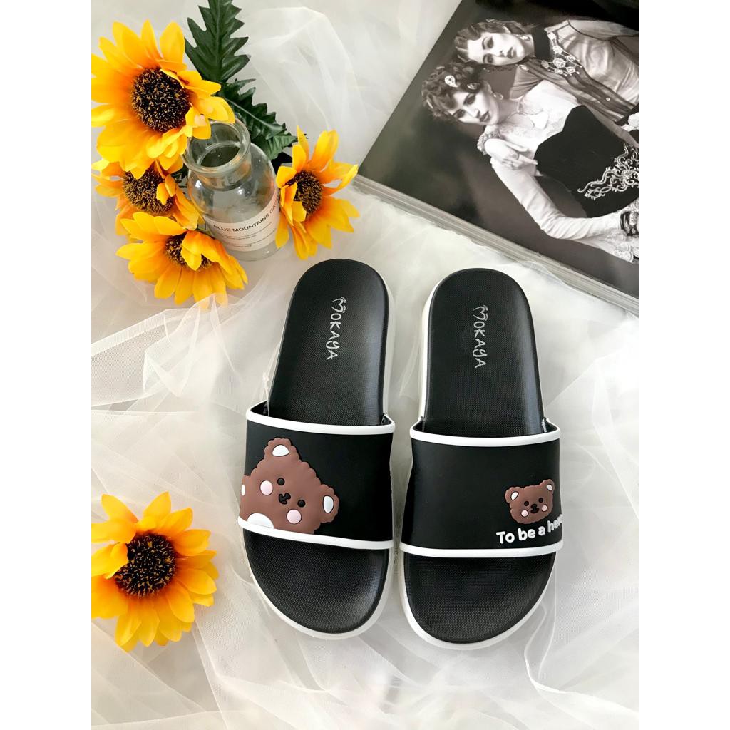 Sandal Slop Boneka Bear Mokaya 1902W-931 dan Mokaya 1902W-B61-Hitam-Putih