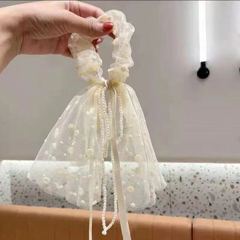 Ikat Rambut with pearl mutiara Scrunchie Daisy Satin Mutiara Silk Pony Tail-Mut. Pth