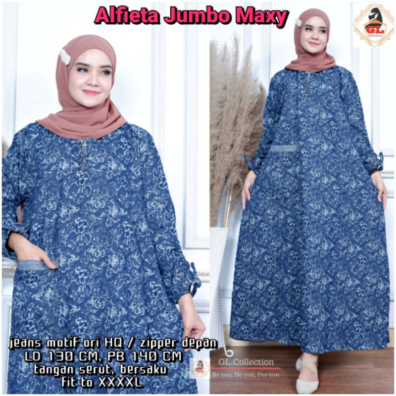 ALFIETA JUMBO MAXI | LD 130CM | BAJU JEANS JUMBO | GAMIS JEANS JUMBO