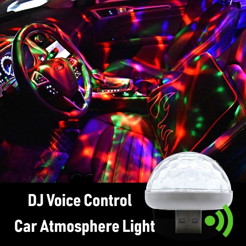 Car USB Ambient Light / Mini Colorful  DJ RGB Music Sound Control Car Light / USB Interface Holiday Party Atmosphere Interior Dome Trunk Lamp