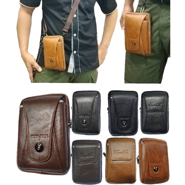 Sarung hp kulit asli double jumbo impor 6-6.5 inch plus selempang  - dompet hp kulit asli