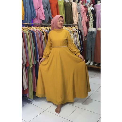 Gamis Pesta Mewah Mode Mutiara Premium /Abaya Payet  Mode Mutiara