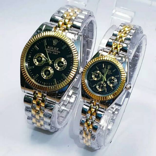 JAM TANGAN ROLEX COUPLE KOMBINASI PLAT HITAM