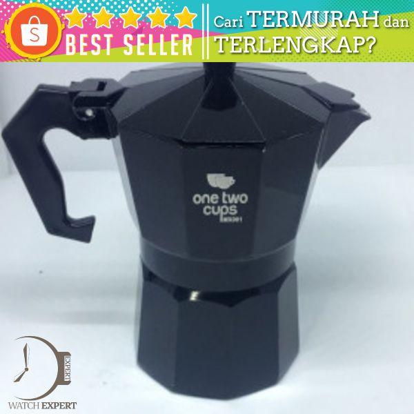 OneTwoCups Espresso Coffee Maker Moka Pot Teko Stovetop Filter 300ml 6 Cups - MX001 - Black