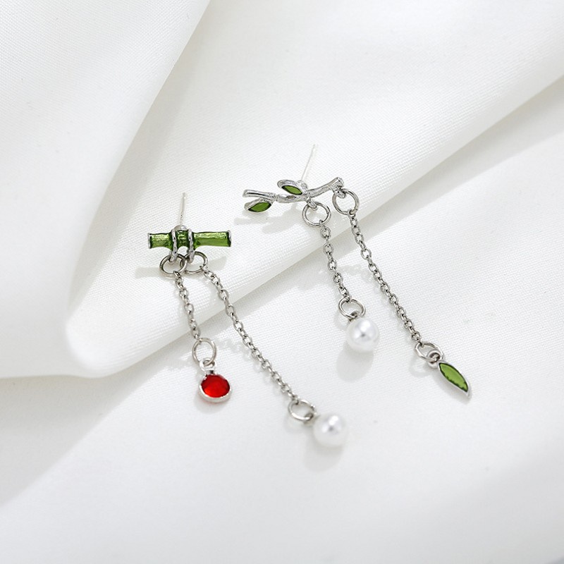 [ 1Pair  Vintage Bamboo Pendant Earrings Pearl Dangle Earrings  ] [ Ear Jewelry Accessories ]