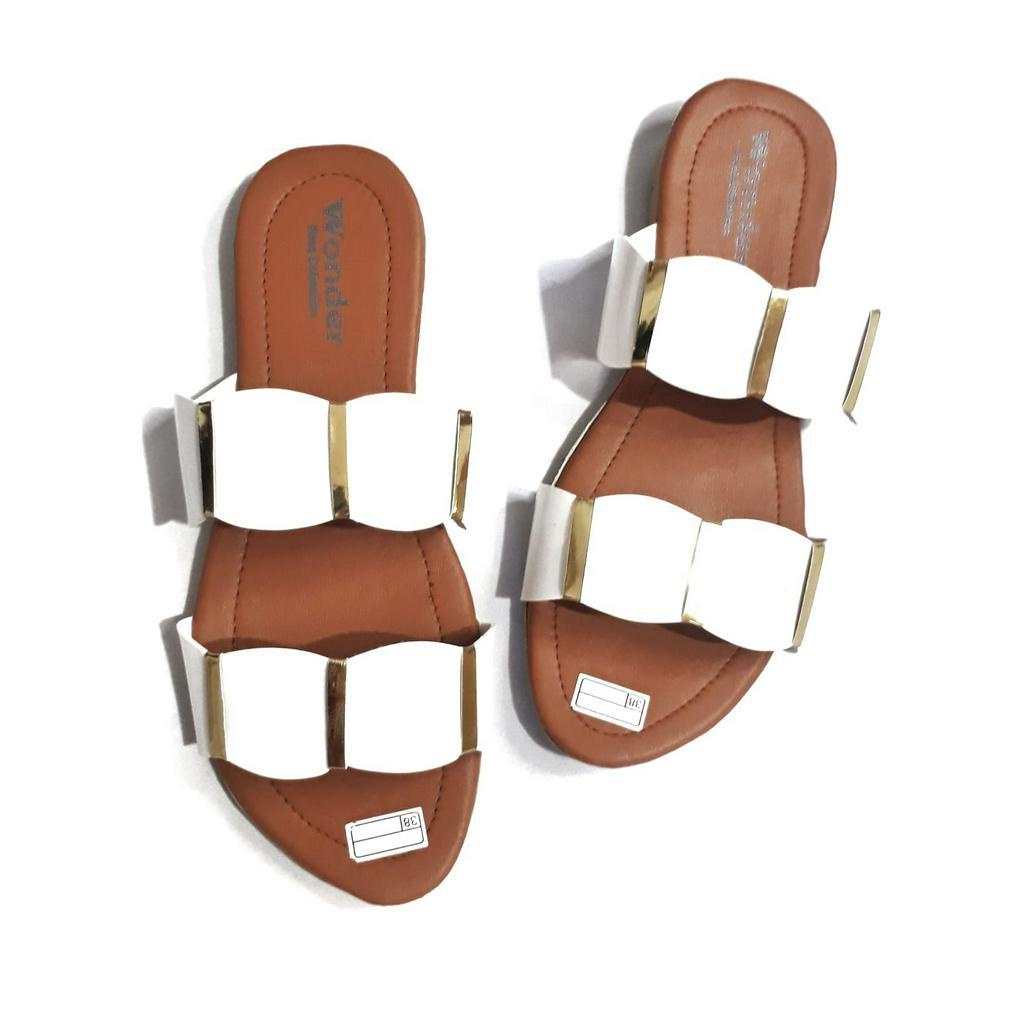 Sandal Wanita garis emas bisa COD Sandal Teplek