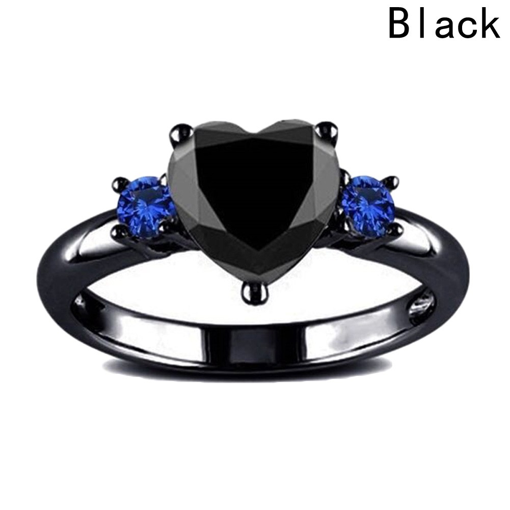 Fancyqube Baru Bertatahkan Kristal Heart Berbentuk Gemstone Zircon Cincin Hitam-2