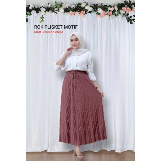 ROK PLISKET MOTIF PADI ORI PREMIUM KHOSIBO CREPE TALI LEPAS TEBAL MURAH COD