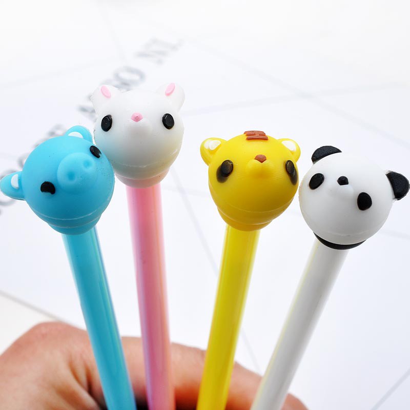 Lucu Alat Tulis Hewan Kartun Pena Gel Perlengkapan Kantor Belajar Kreatif Kepala Silikon Pena Air