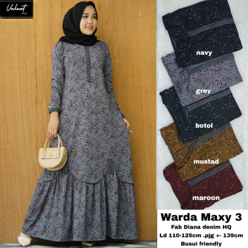 WARDA MAXY 3 gamis mat Diana Denim HQ ORIGINAL by Valent