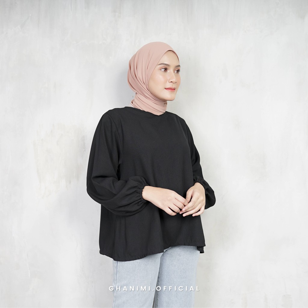 Ghanimi - Nazla Inner / atasan Basic Lengan Panjang / blus polos daily casual formal / blus simple lengan karet wudhu friendly / blus hitam putih polos