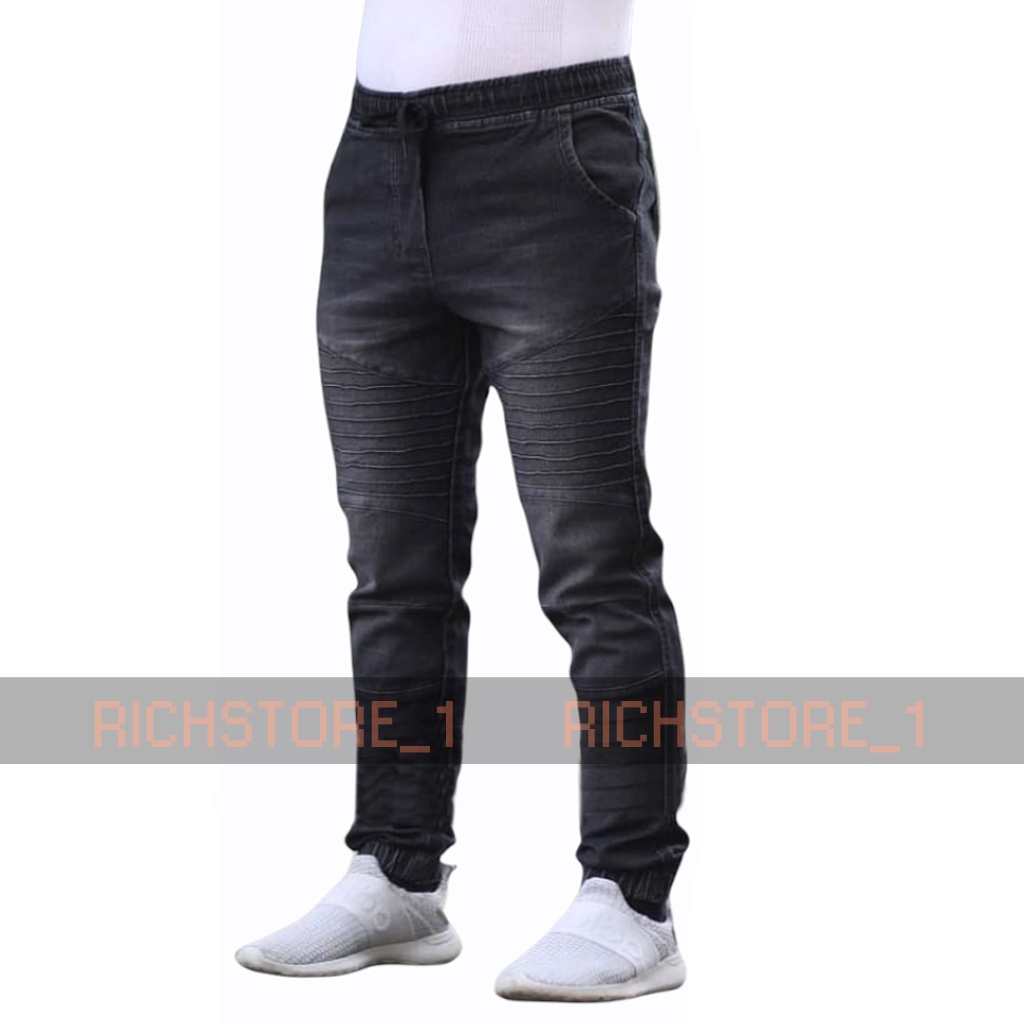 Celana Jogger Panjang Pria jeans Denim Model Bikers casual original