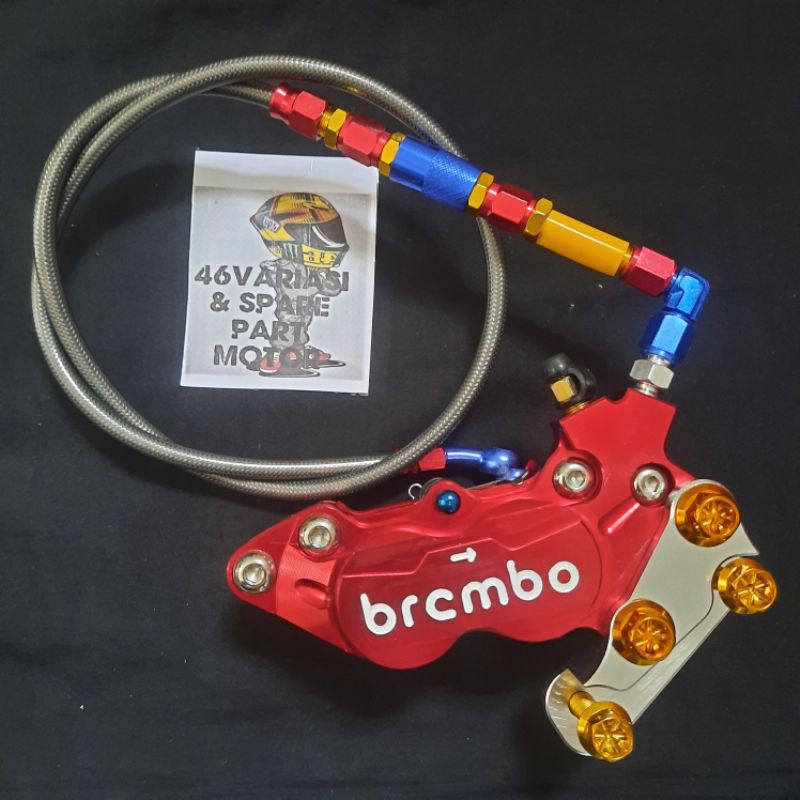 PAKET KALIPER 4 PISTON BIGPOT + BREKET DEPAN NINJA R / NINJA RR + BAUT + SELANG REM DEPAN