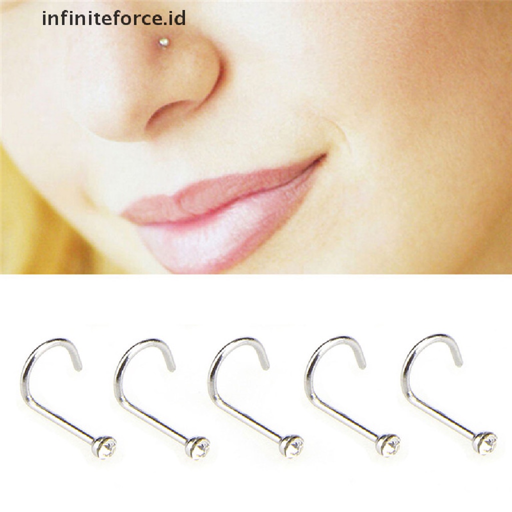 20pcs / Set Cincin Stud Hidung Bahan Stainless Steel Aksen Kristal Berlian Imitasi