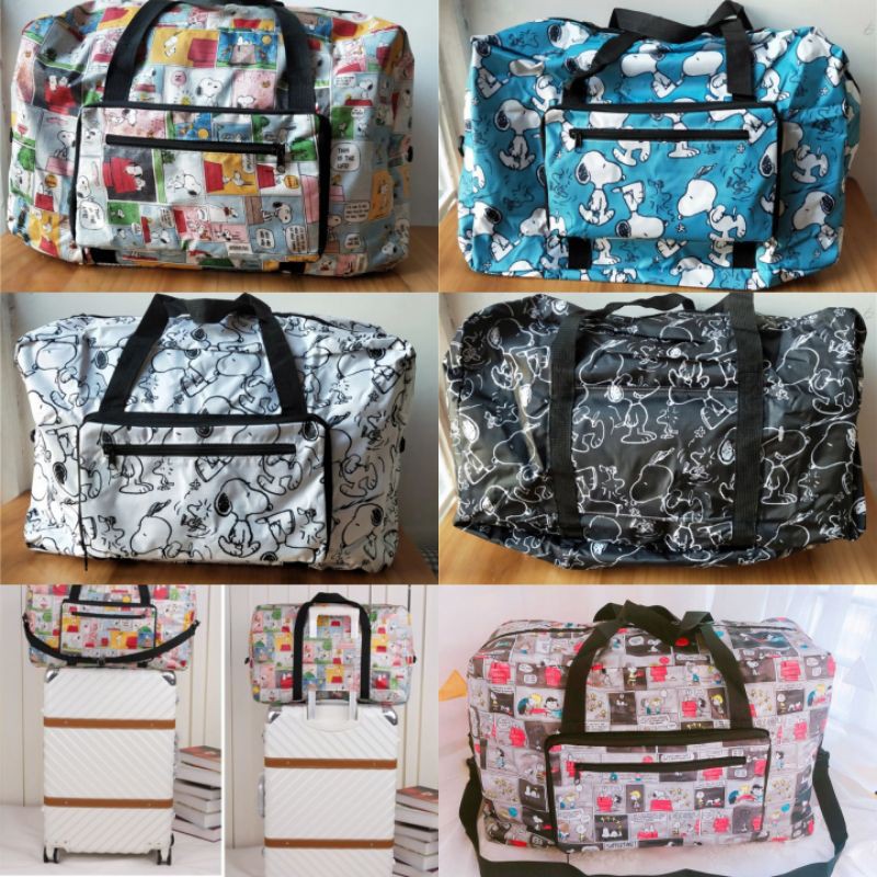 Travel bag tas lipat tas atas koper motif Mickey Stitch Donald Snoopy Sinchan