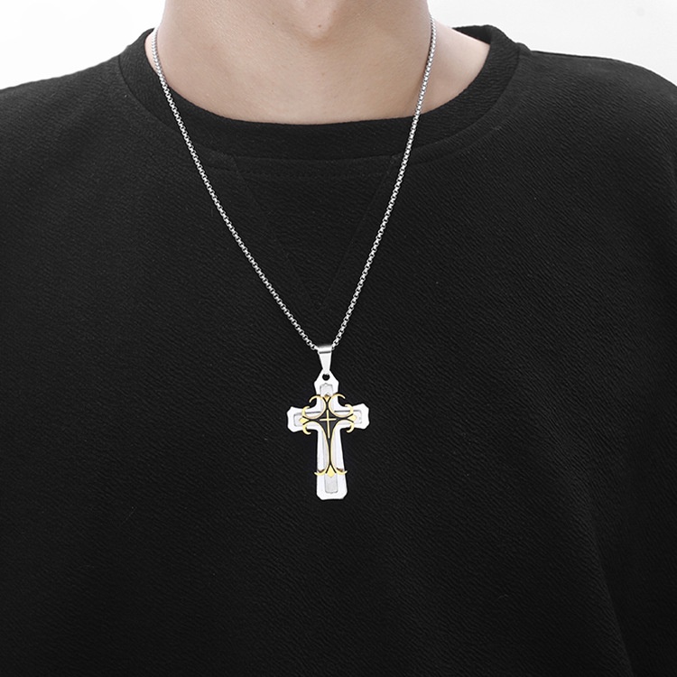 Kalung Rantai Liontin Salib Yesus Bahan Stainless Steel Warna Emas Perak Gaya Hip-Hop Rock Untuk Hadiah Ulang Tahun
