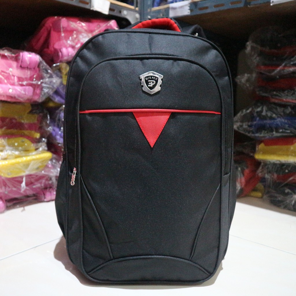 TERLARIS Ransel Elite Polo Original Hitam Tas Gendong Pria Wanita Bahan Polyester Kuat Kuliah Kantor