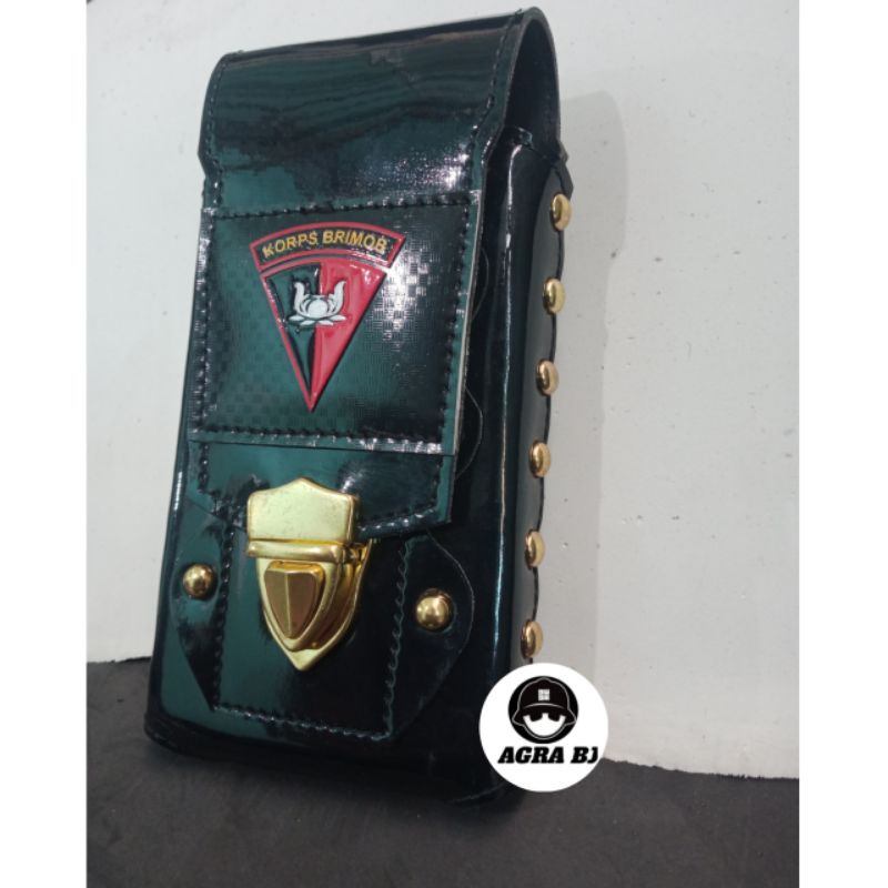 Sarung hp kulit logo brimob single slot 7inci pouch handphone logo Brimob tempat hp pinggang logo br