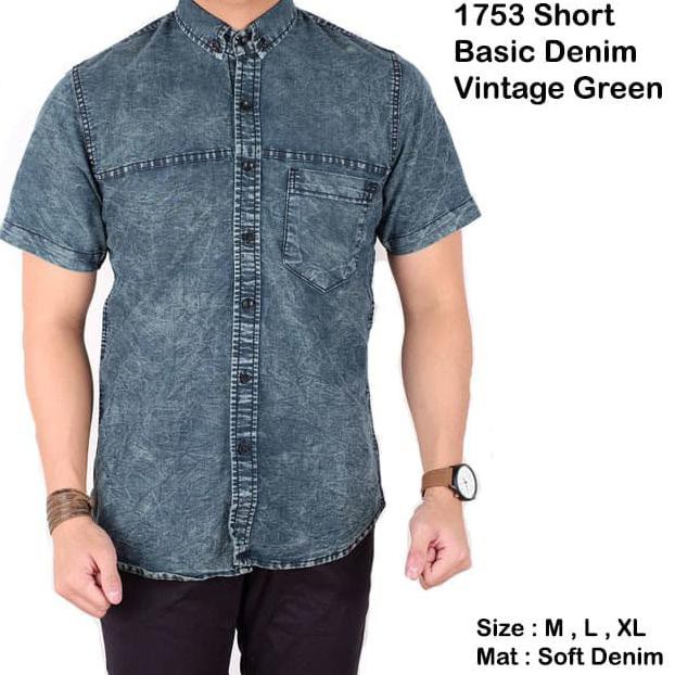 Branded Hem Jeans Cowok Kemeja❣☞ Kemeja Pria Lengan Pendek Denim / Baju Cowok Denim Jean