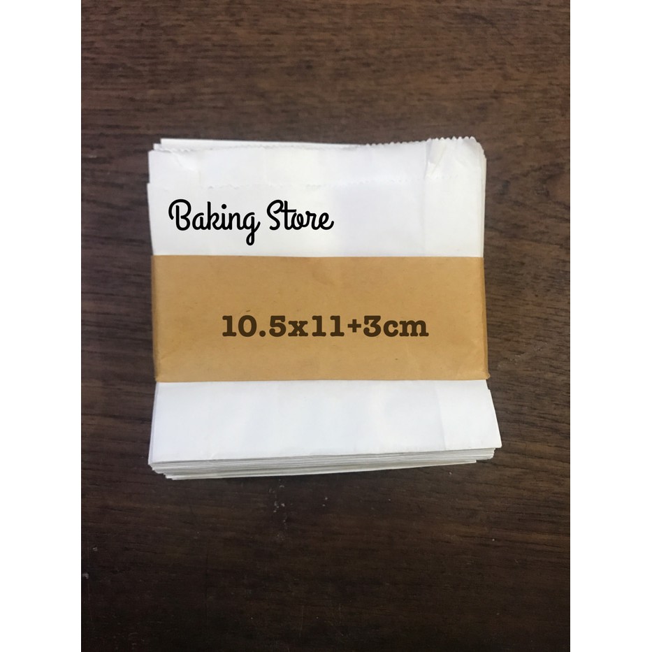 Kantong Kertas Putih (Paperbag) Tahan Minyak 10.5x11+3cm isi 100lembar