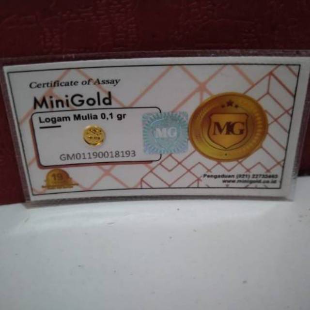 Minigold 0,1 Gram Emas Mini Gold Koin Emas Murni + Kwitansi Resmi