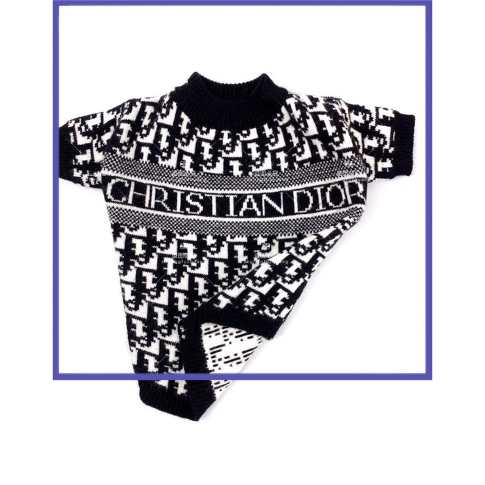 ✔ COD ✔ Chasetian Dior Black Knit Sweater / Baju Rajut Hewan Anjing Kucing - L